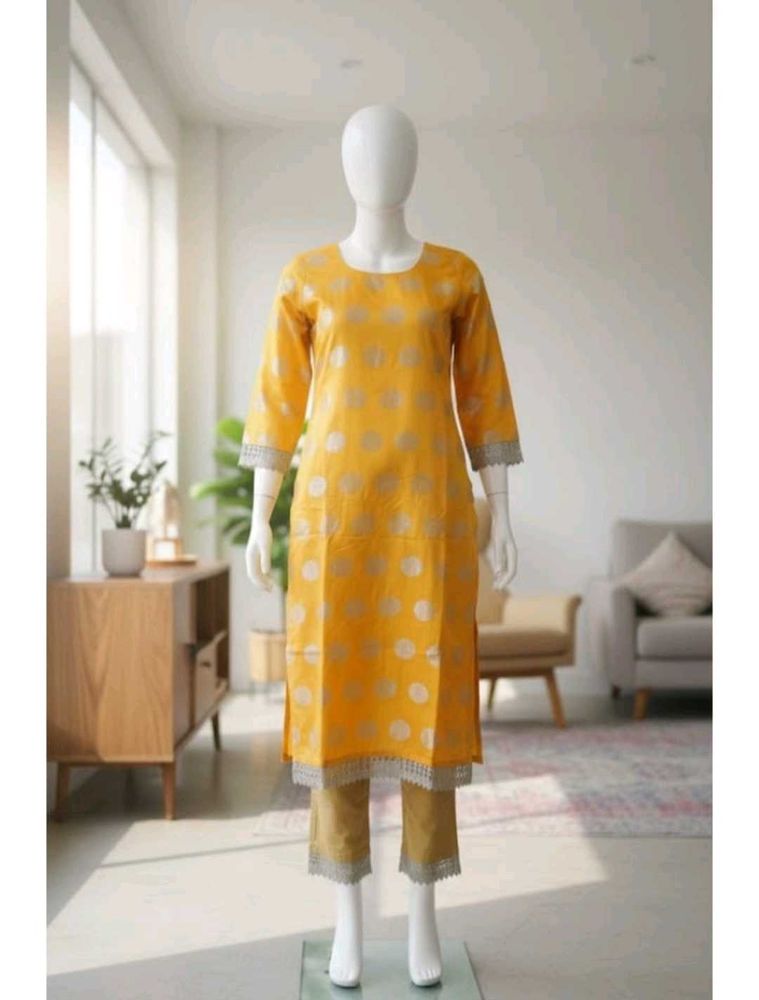 Elegant Yellow Printed Kurta Set