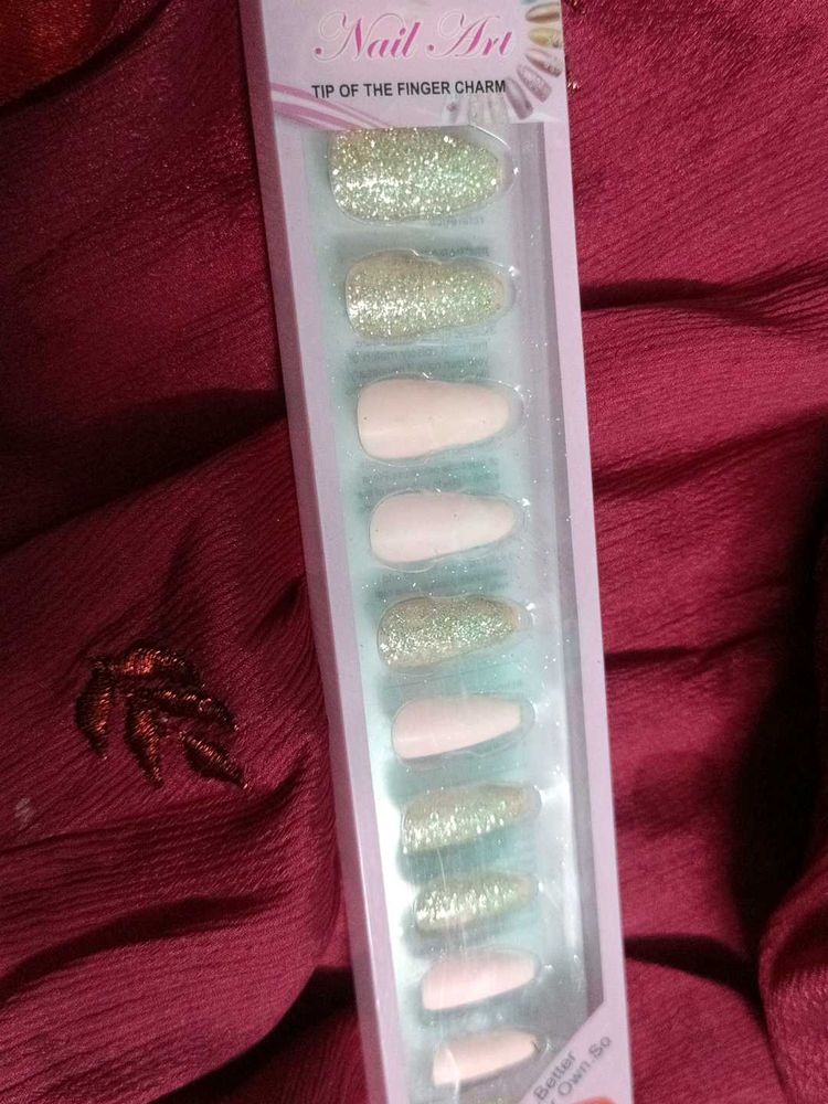 matte pink and glittery golden nails