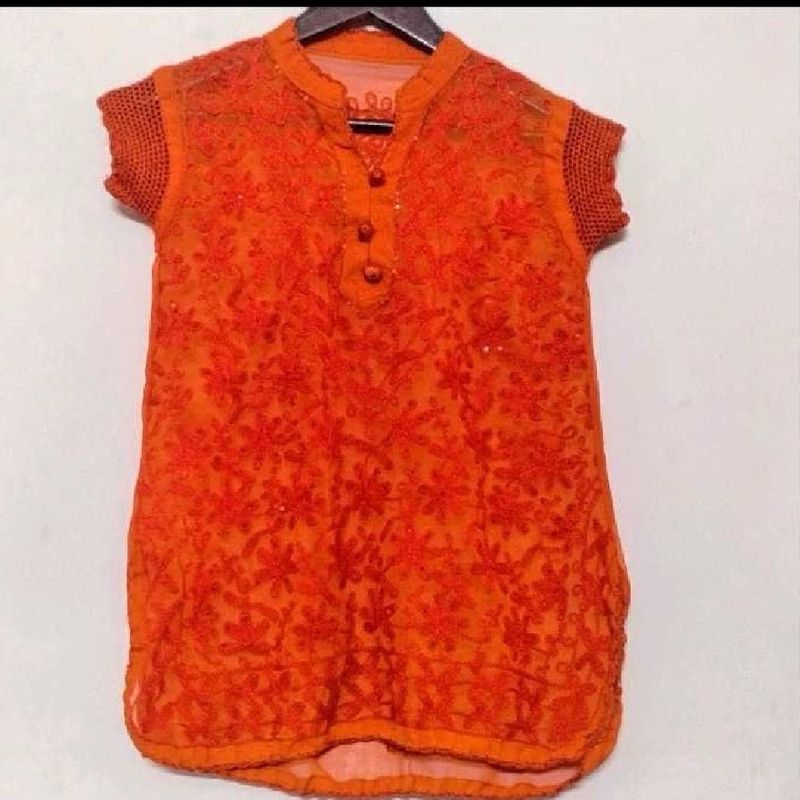 Orange Chikankari Sheer Top