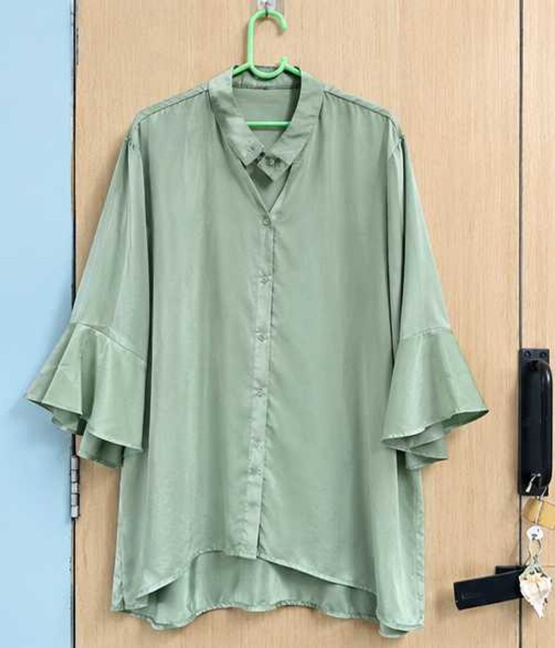 Chic Sage Green Ruffle Sleeve Top