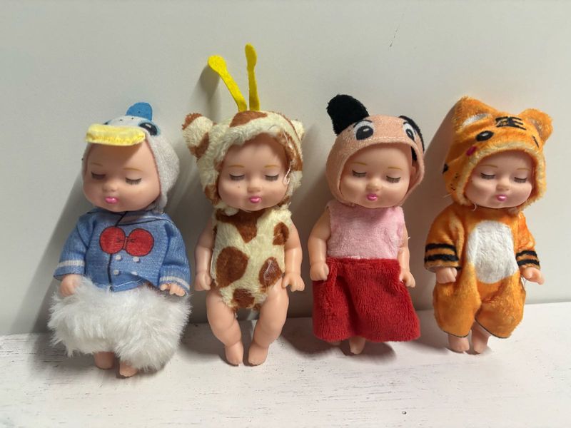 Set of 4 Baby Dolls in Animal Costumes