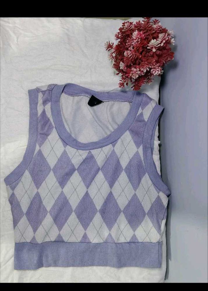 Lavender Argyle Knit Crop Top