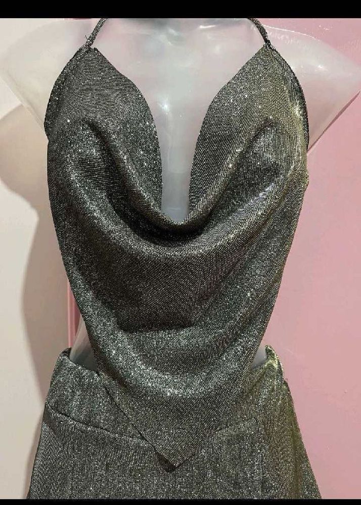 Sparkly Halter&amp; Cowl neck backless top