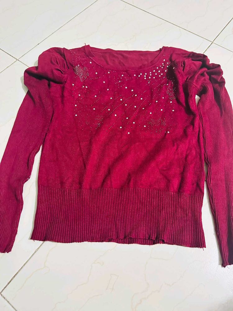 Burgundy Embellished Top