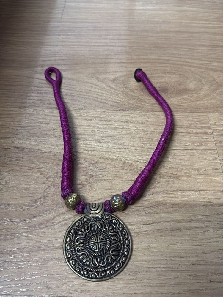 Ethnic Purple Cord Necklace