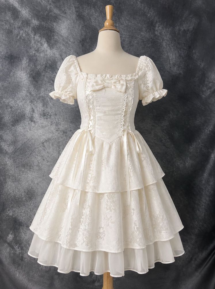Jacquard Lace Trimmed Cottagecore Dress