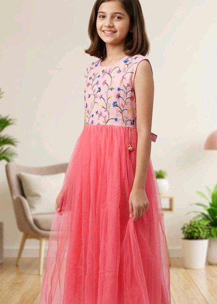 Karigari Girls Pink Embroidered sleeveless
