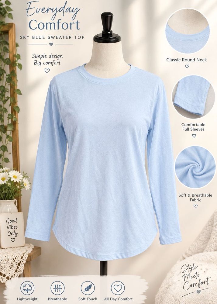 Comfortable Sky Blue Long Sleeve Top