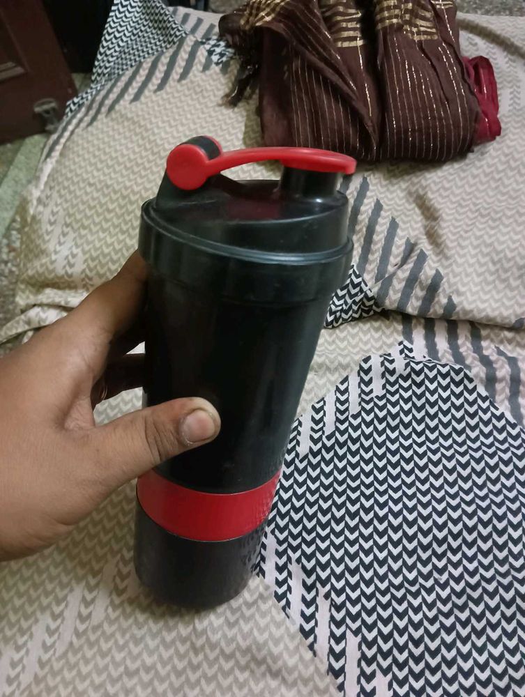 Black Shaker Bottle with Red Lid