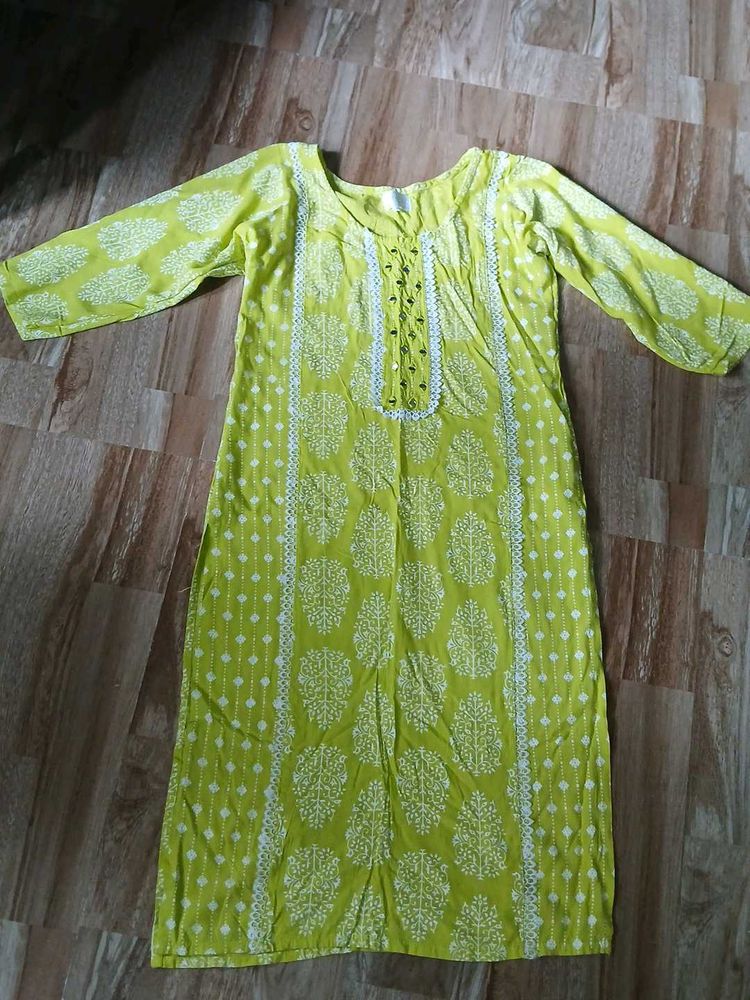 Vibrant Lime Green Printed Kurta