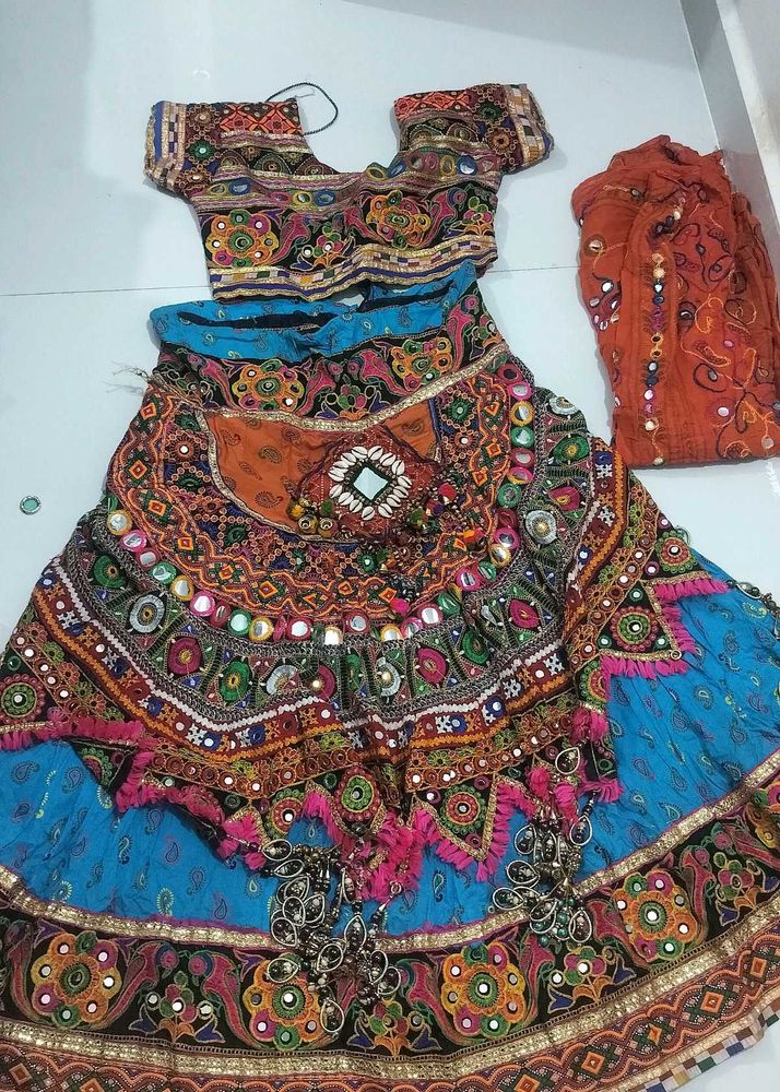 garba dress sky blue  Lehenga Choli Set