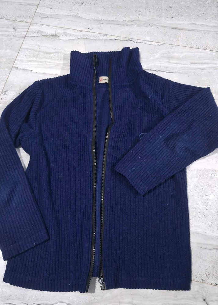 Navy Blue Zip-Up Knit Sweater