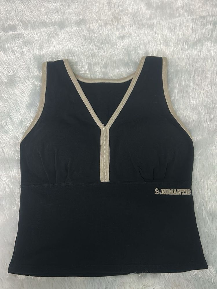 Black Sleeveless V-Neck Tank Top