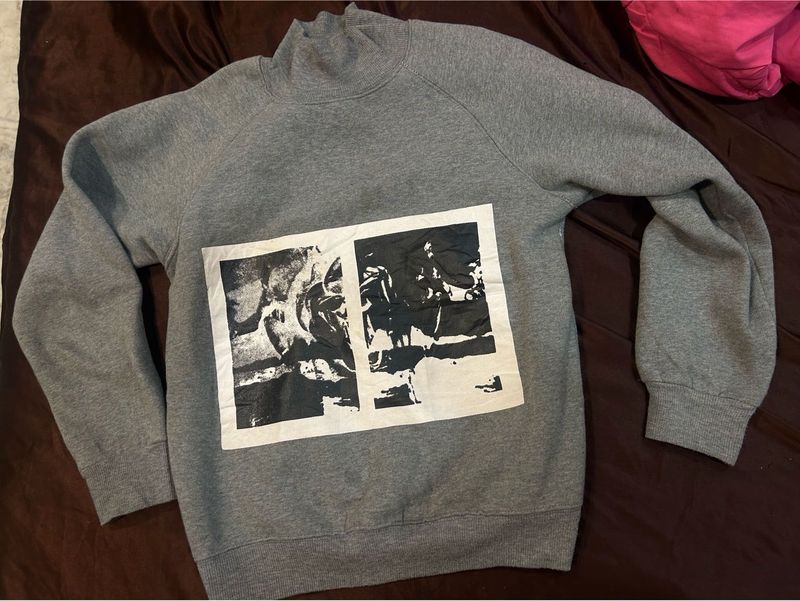 Grey Graphic Print Mock Neck Sweatshirt