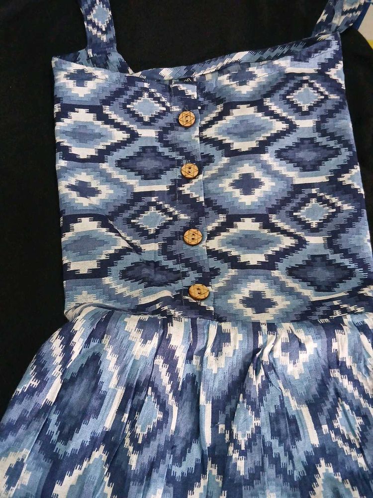 Boho Blue Diamond Print Summer Dress