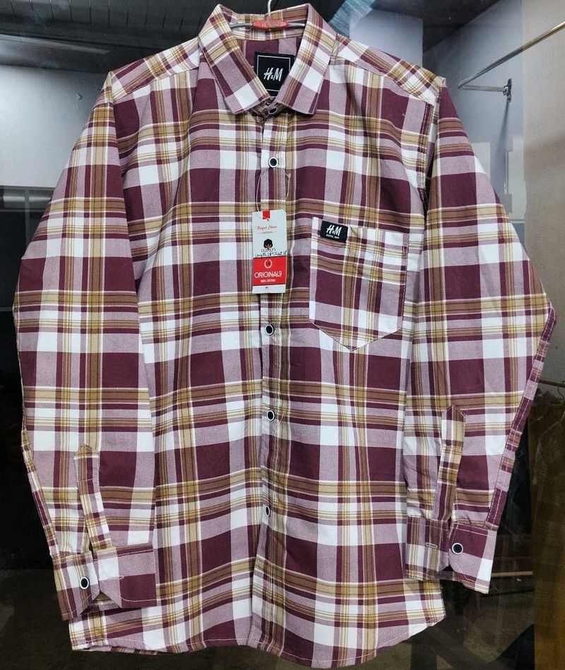 Men's Burgundy Plaid H&amp;M Shirt