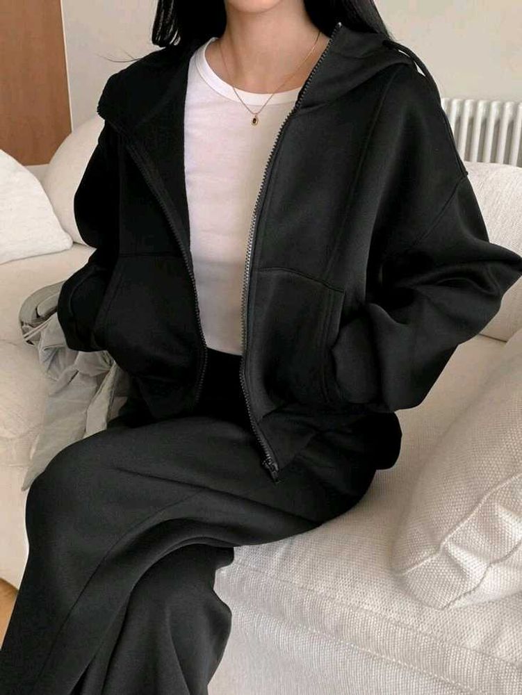 Imported Black Zip-Up Hoodie