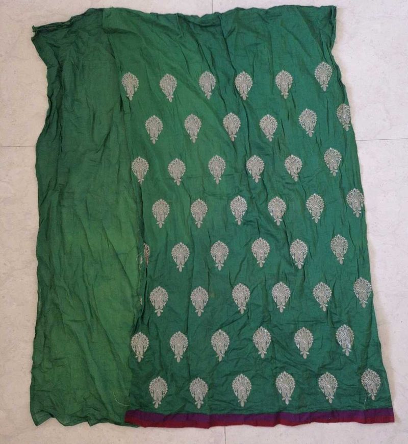 Green Cotton Embroidered Dress Material