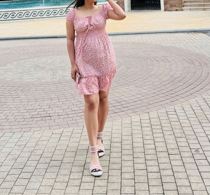 Cute Pink Floral Mini Dress