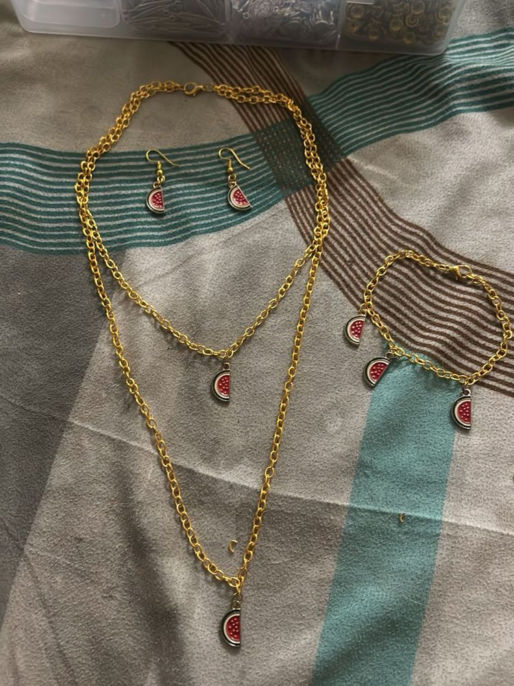 Watermelon Charm Necklace, Bracelet &amp; Earrings Set