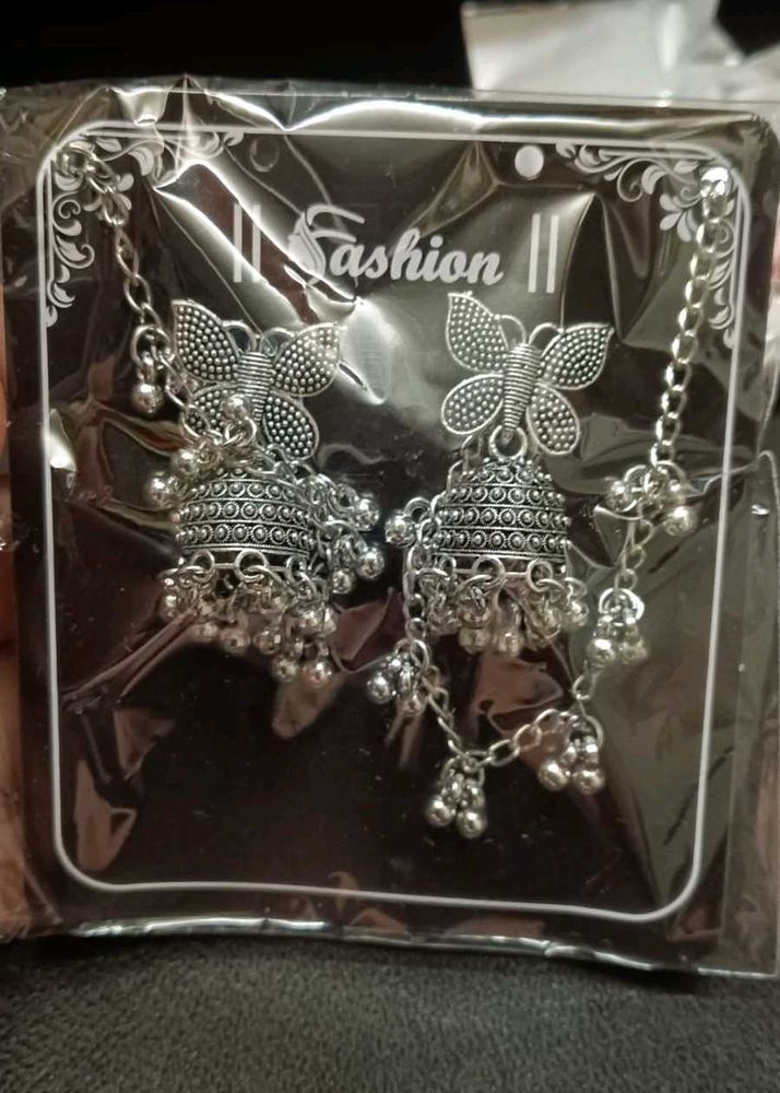 jhumka with hair chain