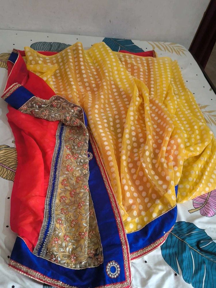 Elegant Yellow &amp; Red Saree