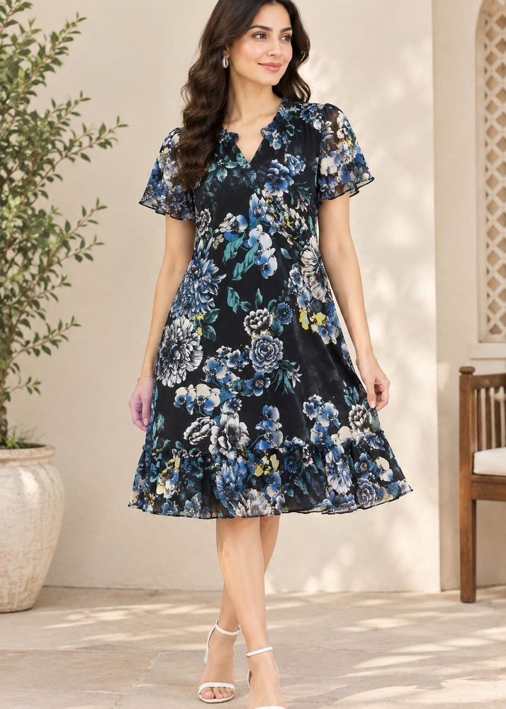 Elegant Floral Print Midi Dress