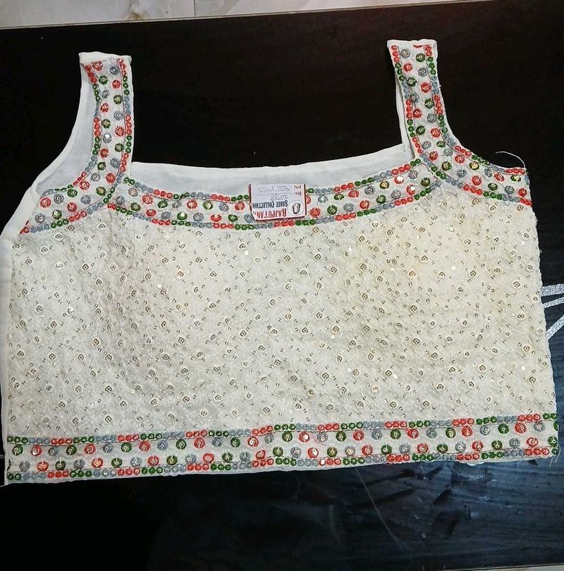 White Sequined Blouse and lengha