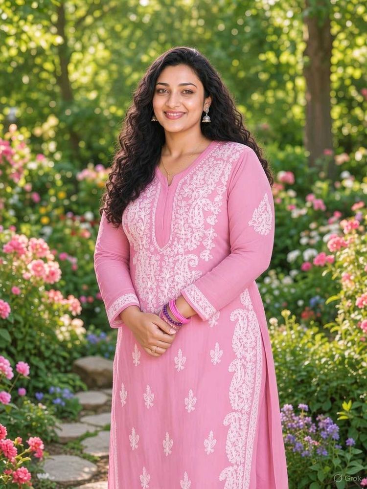 Beautiful Pink Chikankari Sheer Kurta with inner
