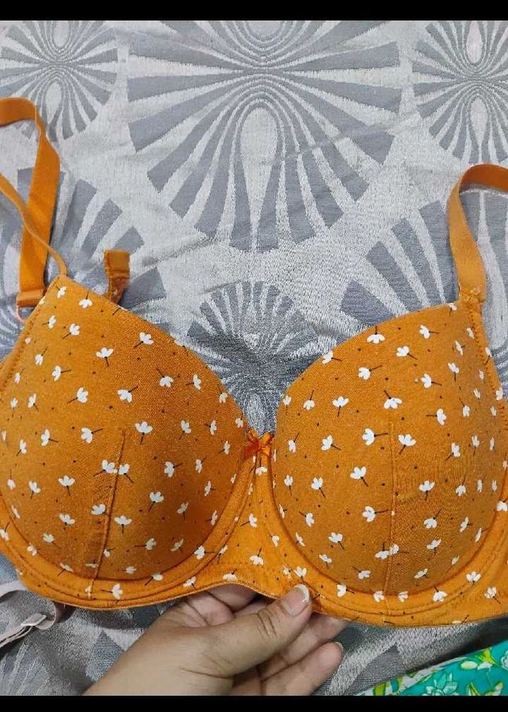 Orange Floral Print Bra