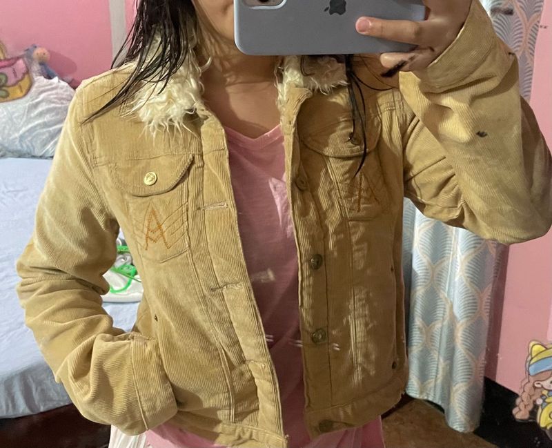 Corduroy Jacket with Fur Collar