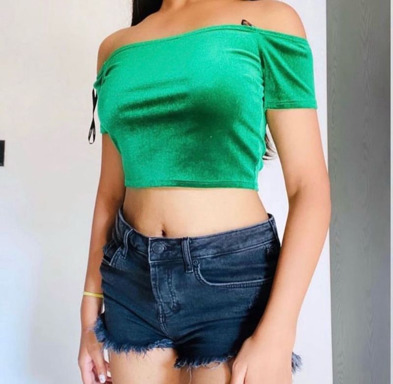 Green Velvet Off-Shoulder Top