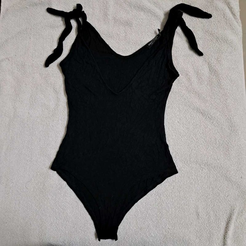 Black Tie-Strap Bodysuit