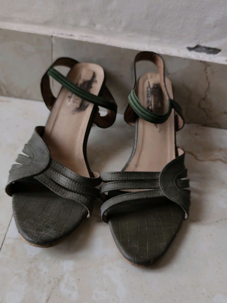 Olive Green Heeled Sandals