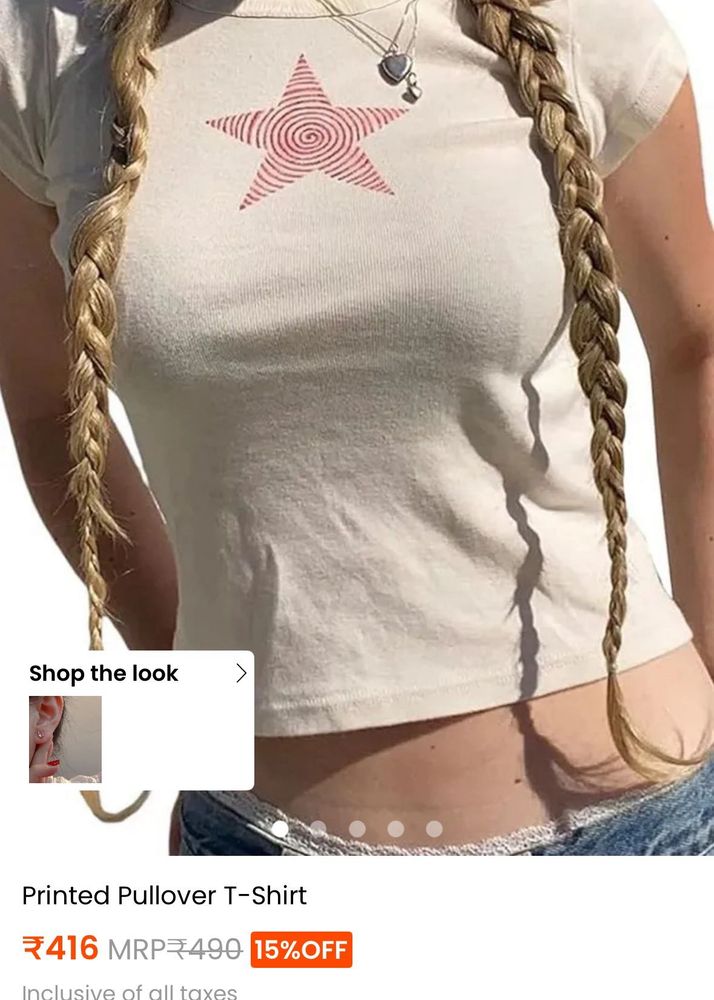 Cream Star Print Cropped T-Shirt