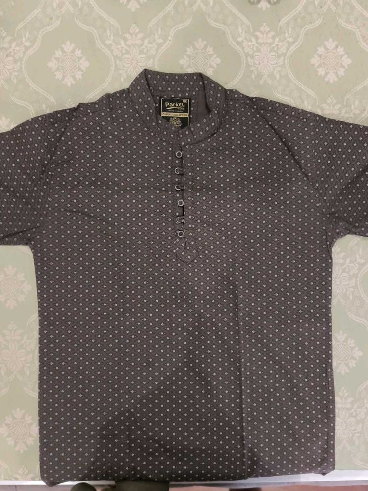 Men's Grey Polka Dot Kurta