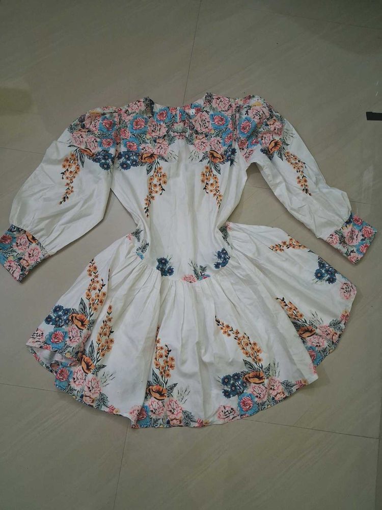 Floral Print Mini Dress with Puff Sleeves