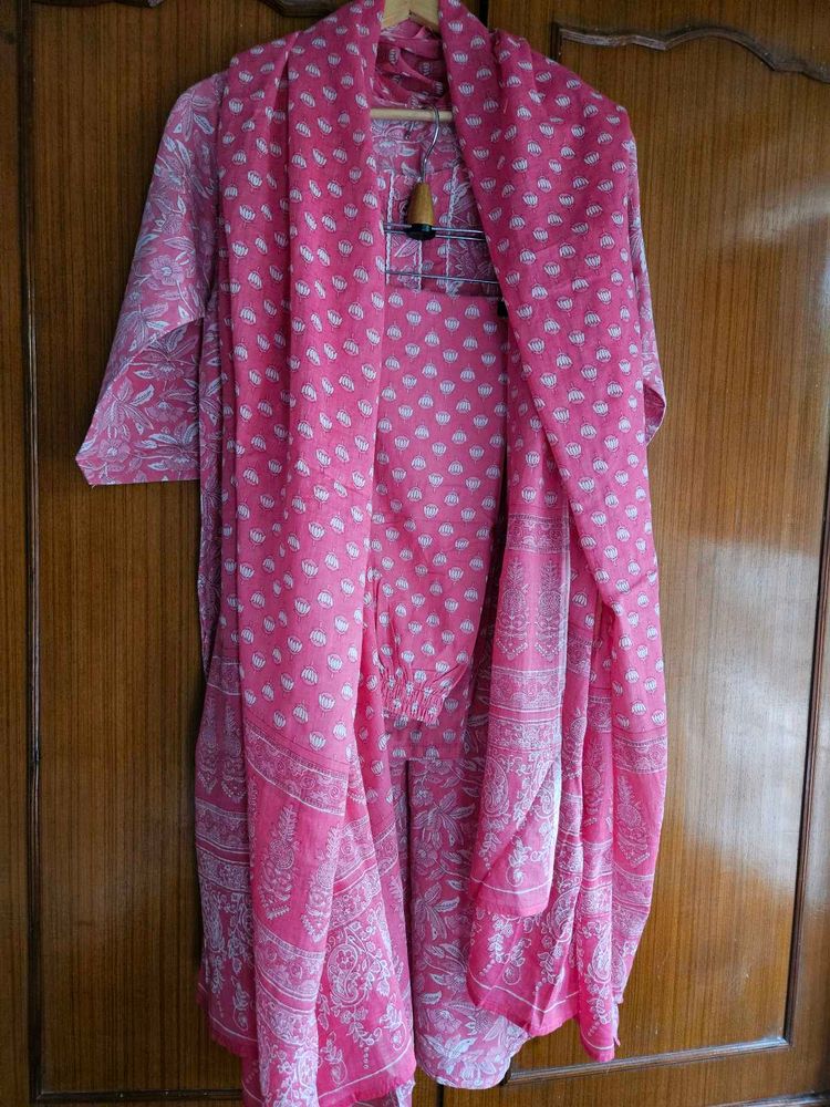 Rose pink full cotton suit set