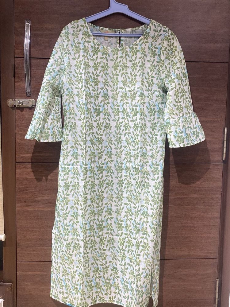 Floral Print Cotton Kurta with Flared Sleeves