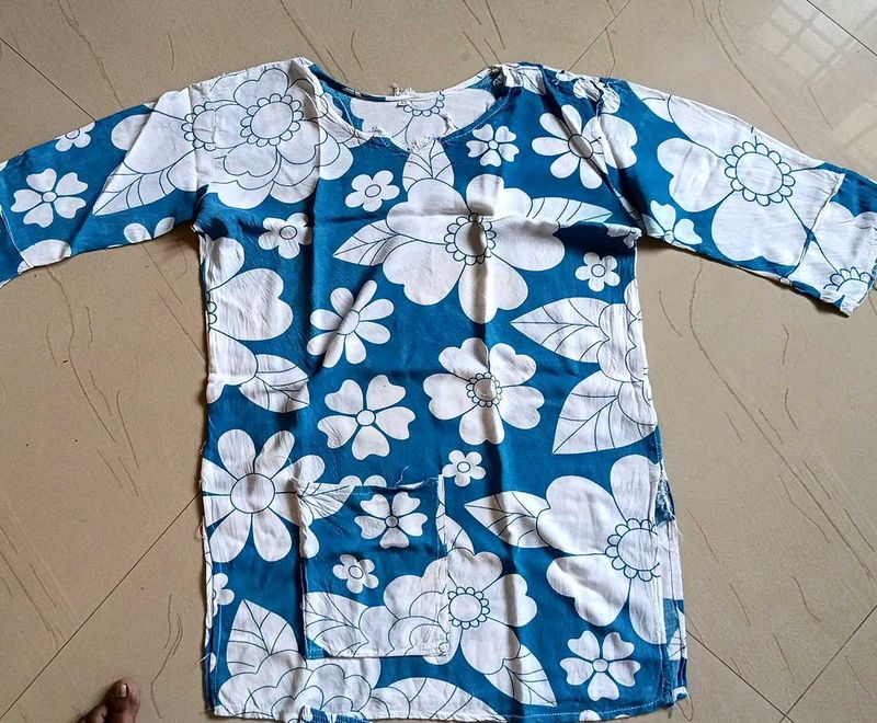 Blue Floral Print Kurta