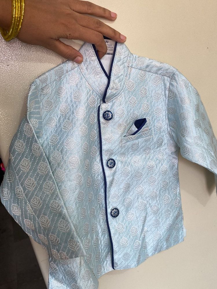 Baby Blue Brocade Ethnic Jacket