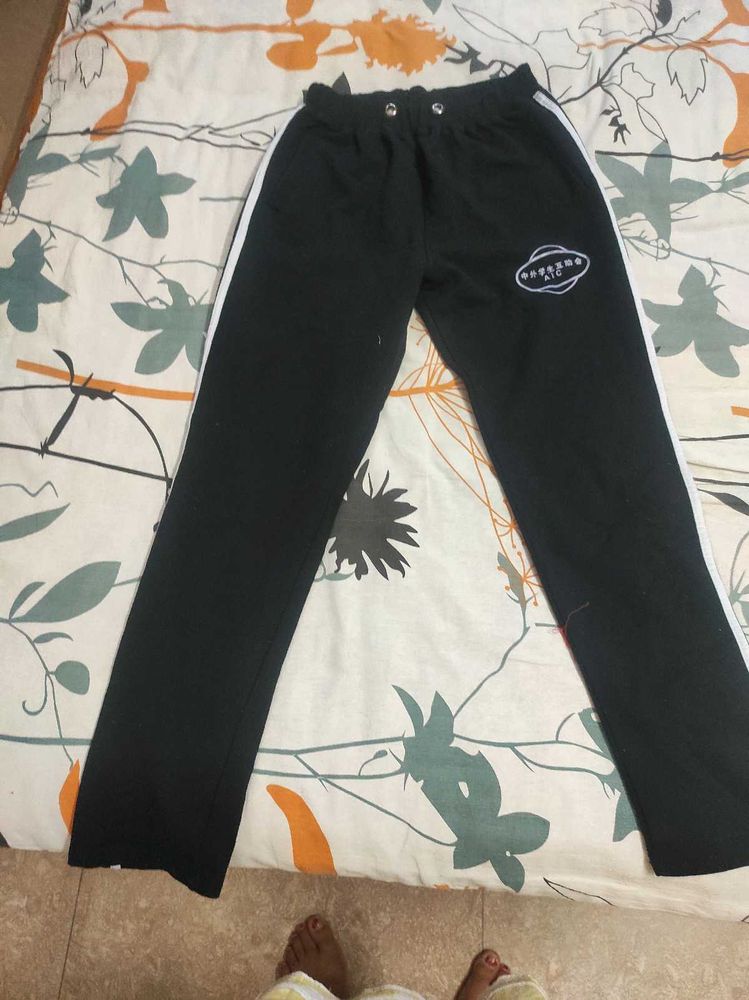 Black Joggers with White Stripe Detail