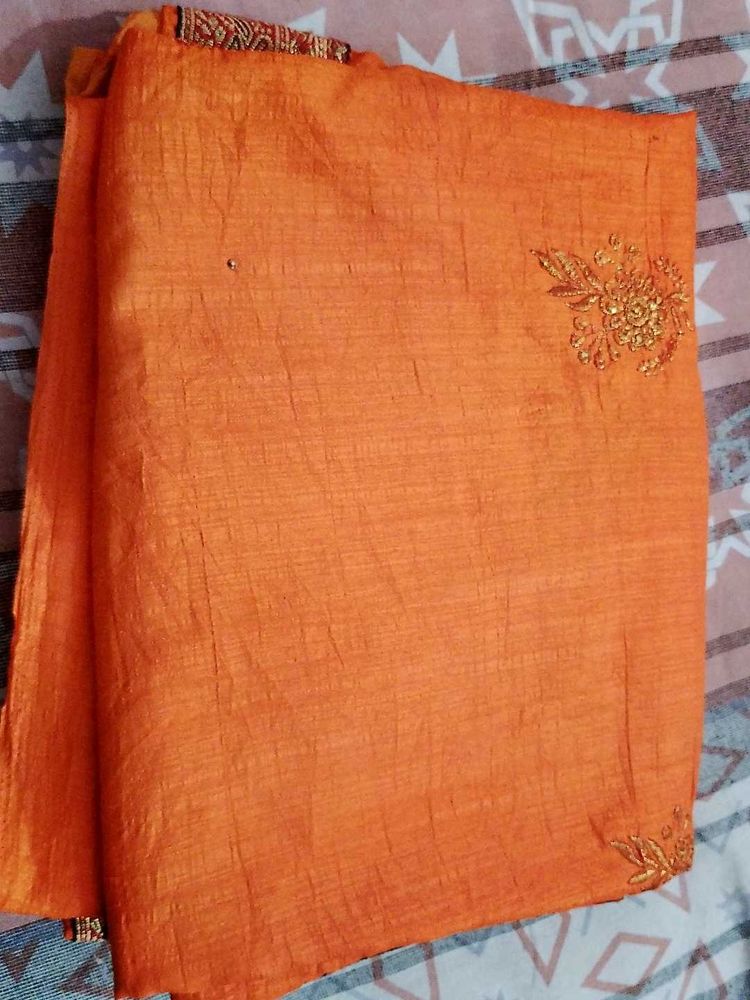 Vibrant Orange Embroidered Silk Saree