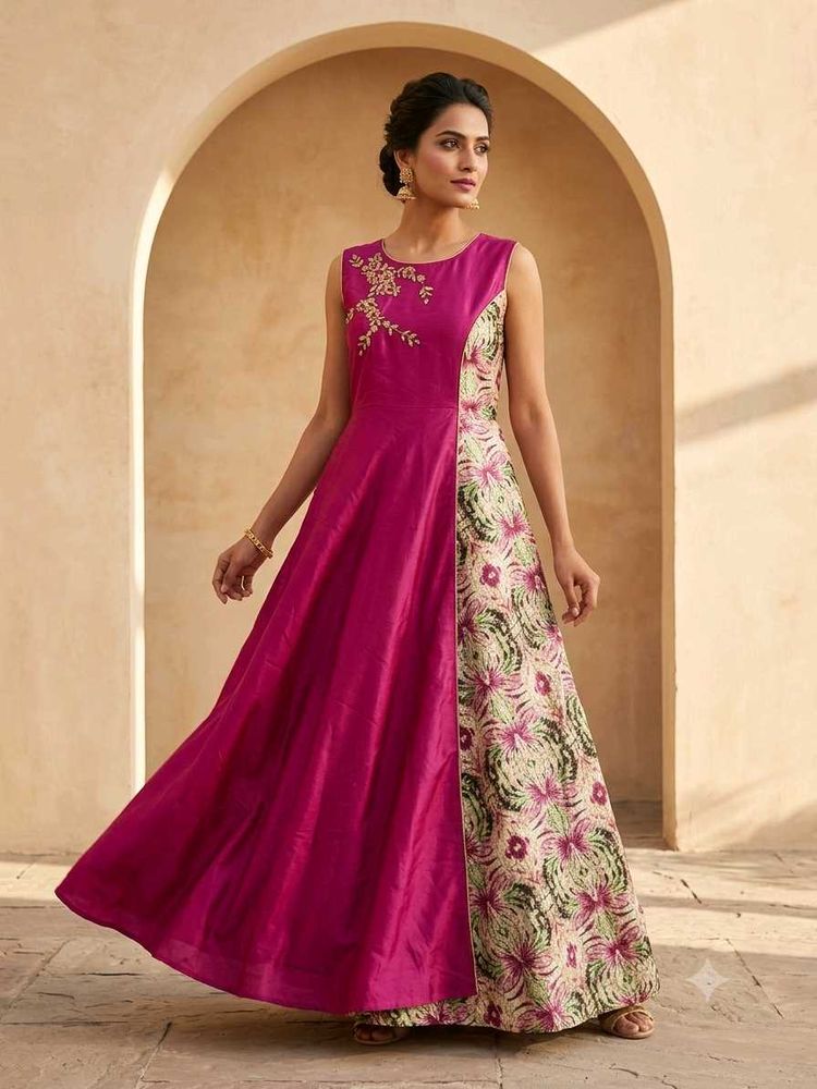 Elegant Pink Anarkali Dress used once  sleeve