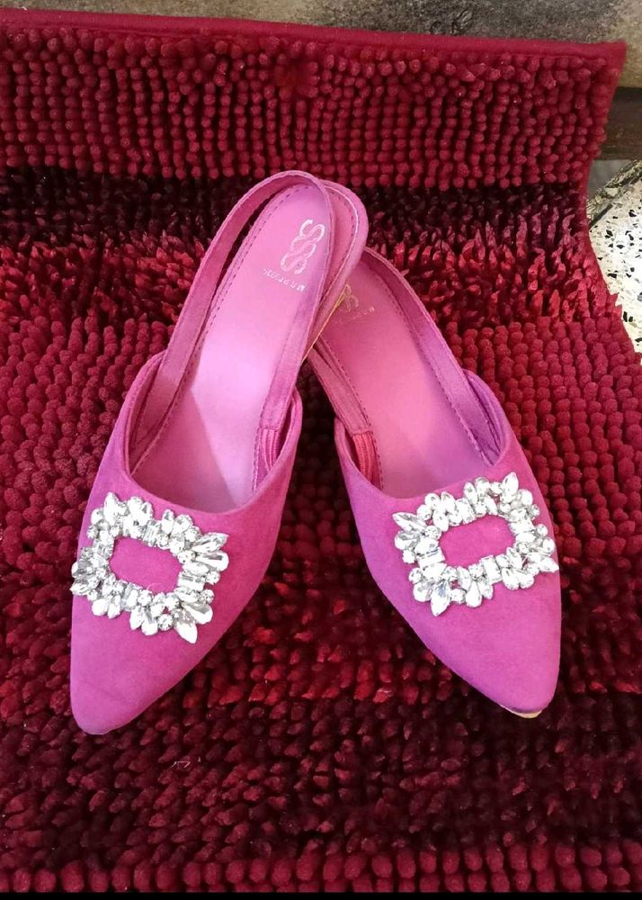 4. Pink Embellished Slingback Heels