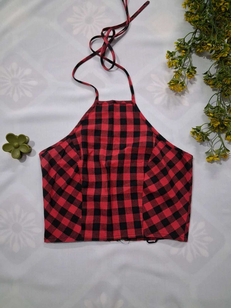 Red &amp; Black Gingham Halter Top 🍷✨️