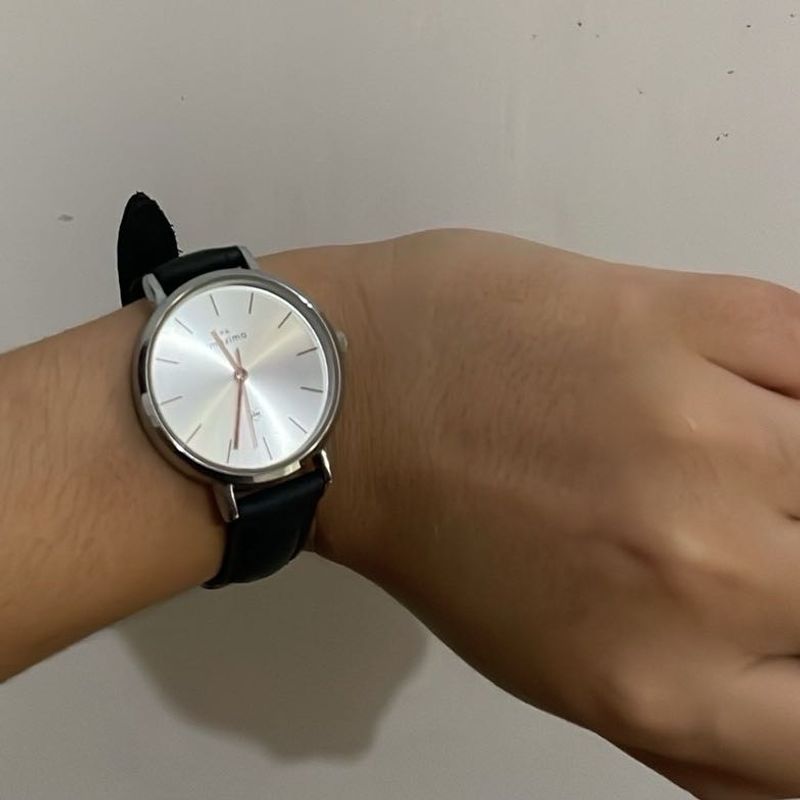 Minimalist Silver Dial Watch with Black Strap