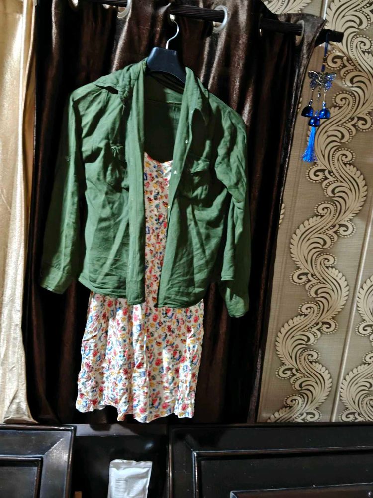Floral Print Dress with Green Shrug