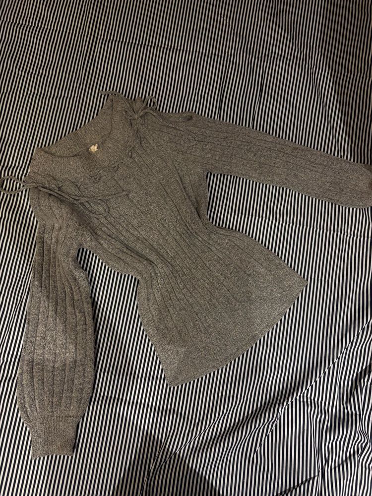Cozy Grey Ribbed Knit Sweater