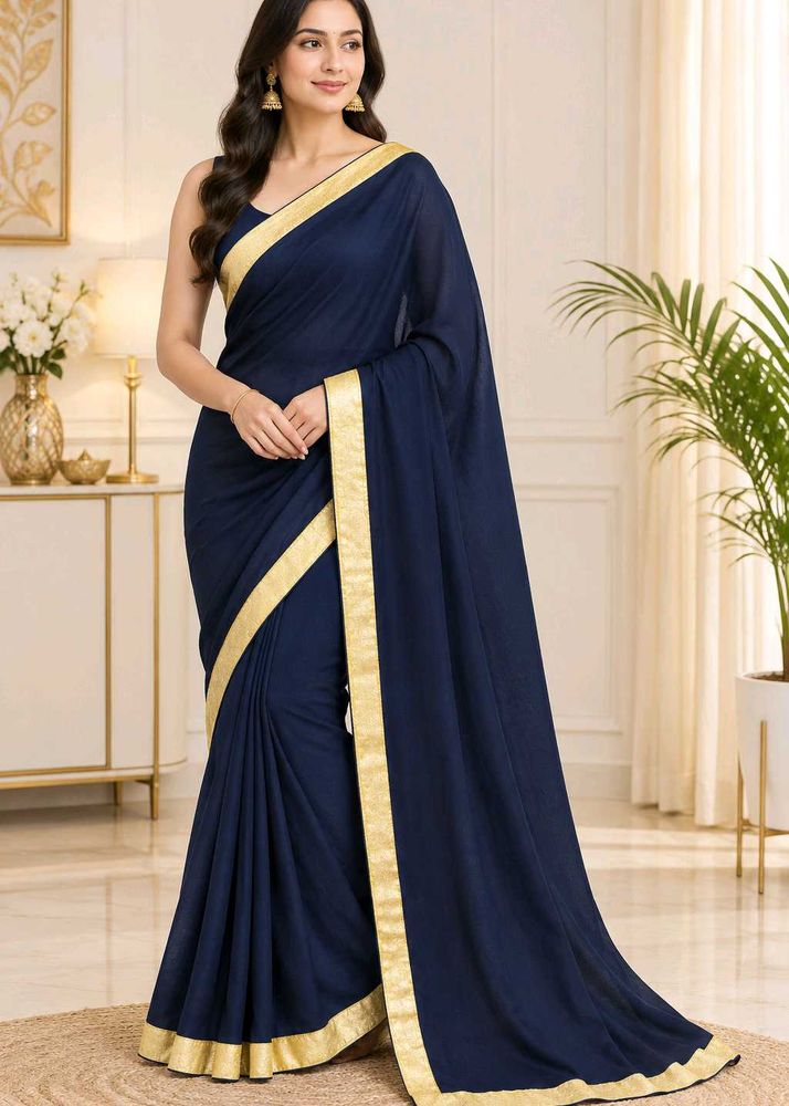 Elegant Navy Blue saree with Gold Border